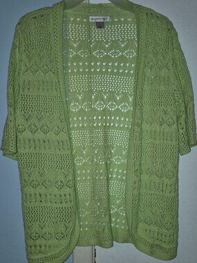 Christopher & Banks Lime Green Open Front SS Knit Cardigan Sweater Boho Womens L
